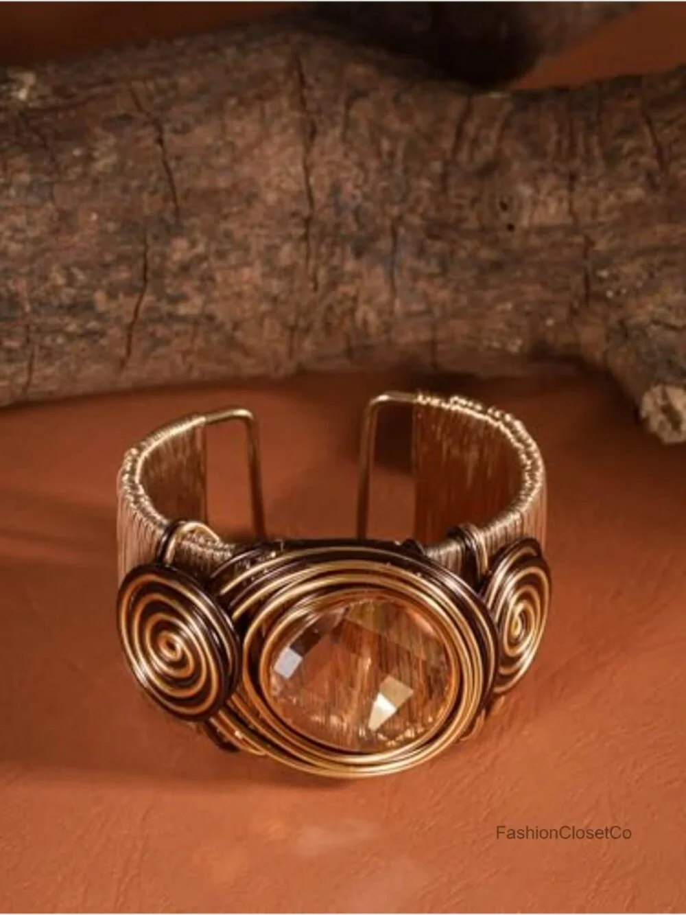 Crystal Rhinestone Wide Wire Cuff Bracelet Bohemian Statement Jewelry